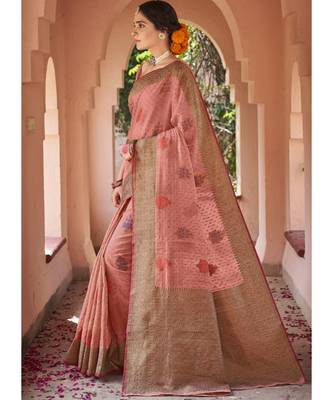Peach Woven Party Wear Cotton Silk Sarees 2