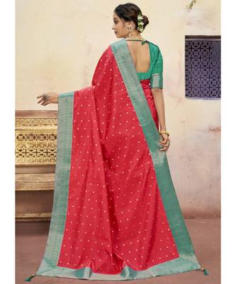 Dark Peach Woven Party Wear Art Silk Sarees 3