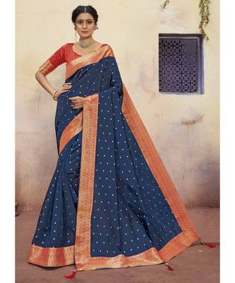 Navy Blue Woven Party Wear Art Silk Sarees 1