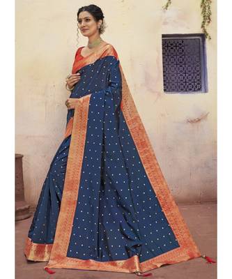 Navy Blue Woven Party Wear Art Silk Sarees 2