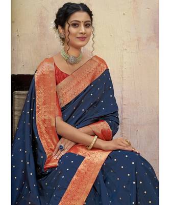 Navy Blue Woven Party Wear Art Silk Sarees 3