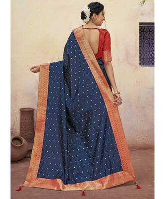 Navy Blue Woven Party Wear Art Silk Sarees 4