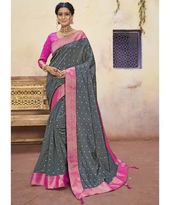 Grey Woven Party Wear Art Silk Sarees 1
