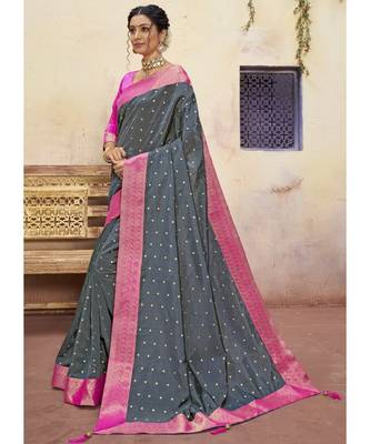 Grey Woven Party Wear Art Silk Sarees 2