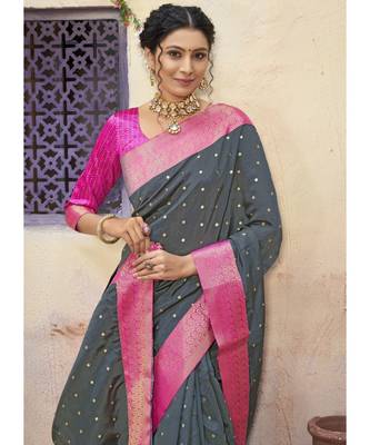 Grey Woven Party Wear Art Silk Sarees 3