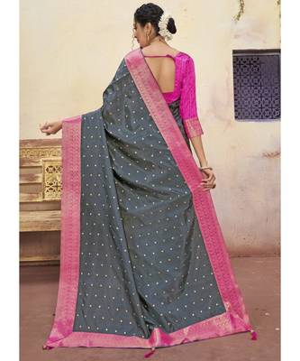 Grey Woven Party Wear Art Silk Sarees 4