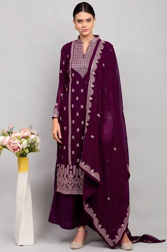 Purple embroidered georgette salwar