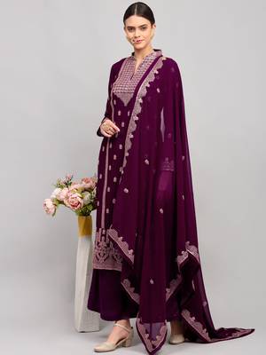 Purple embroidered georgette salwar 2