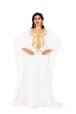 White Wedding Farasha / Abaya/Gown/Gold Embellished Kaftan Maxi Dress 1