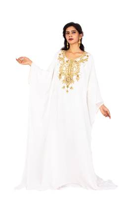 White Wedding Farasha / Abaya/Gown/Gold Embellished Kaftan Maxi Dress 2