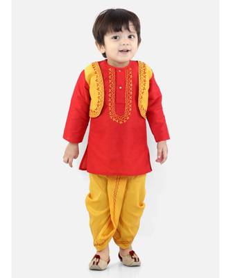 BownBeeAttached Jacket Dhoti Kurta For Boys-Red 1