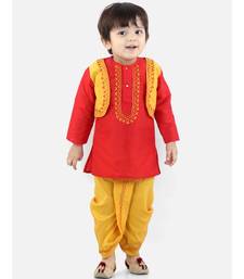 BownBeeAttached Jacket Dhoti Kurta For Boys-Red