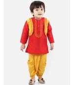 BownBeeAttached Jacket Dhoti Kurta For Boys-Red