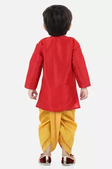 BownBeeAttached Jacket Dhoti Kurta For Boys-Red
