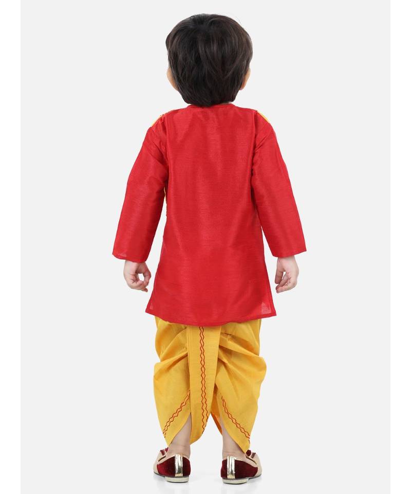 BownBeeAttached Jacket Dhoti Kurta For Boys-Red
