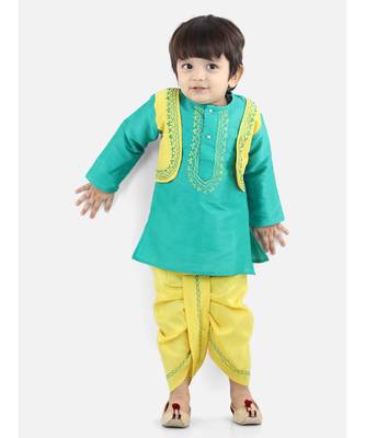 BownBeeAttached Jacket Dhoti Kurta For Boys-Green 1