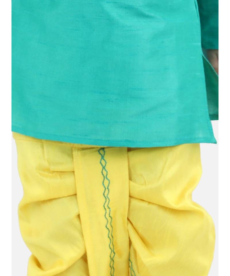 BownBeeAttached Jacket Dhoti Kurta For Boys-Green