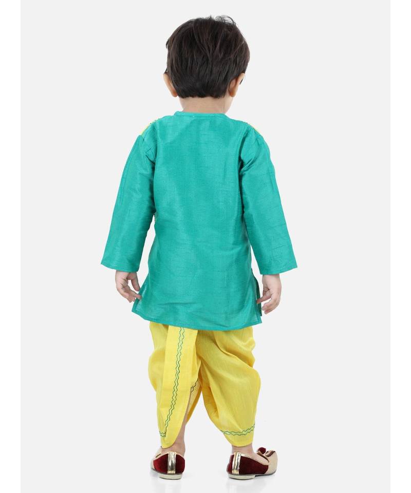 BownBeeAttached Jacket Dhoti Kurta For Boys-Green