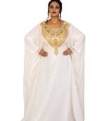White Wedding Farasha /Abaya/Gown/Gold Embellished Kaftan Maxi Dress