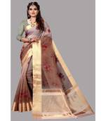 Brown Banarasi Organza Saree With Blouse