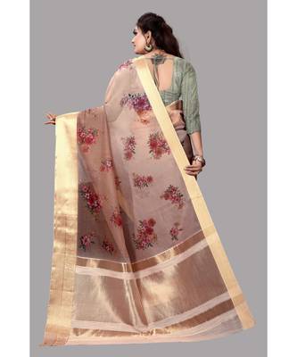 Brown Banarasi Organza Saree With Blouse 4