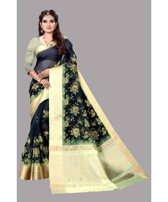 Green Banarasi Organza Saree With Blouse 1