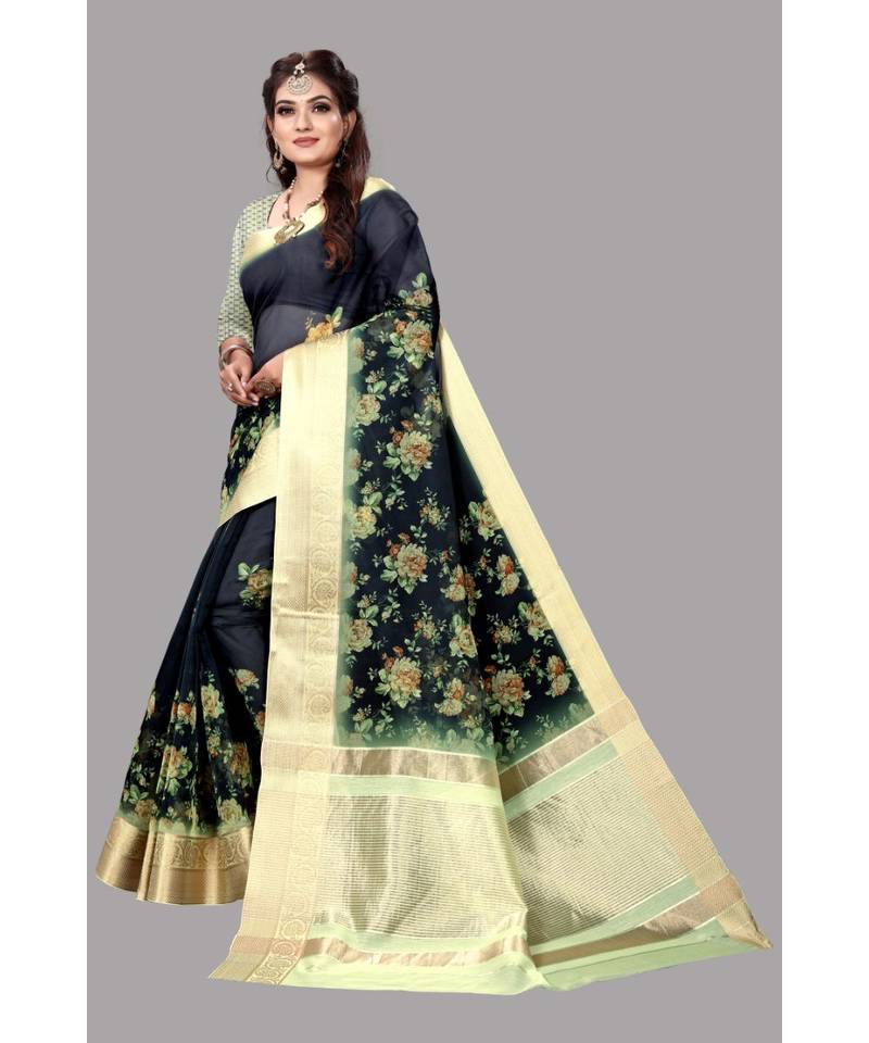 Green Banarasi Organza Saree With Blouse
