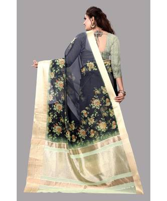 Green Banarasi Organza Saree With Blouse 4
