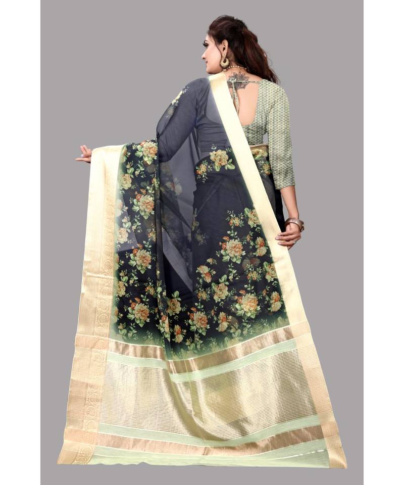 Green Banarasi Organza Saree With Blouse