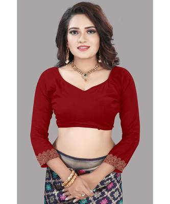 Maroon Banarasi Soft silk Saree With Blouse 5