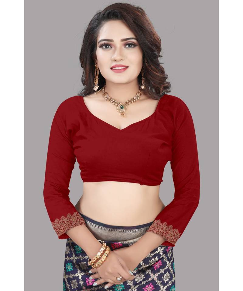 Maroon Banarasi Soft silk Saree With Blouse