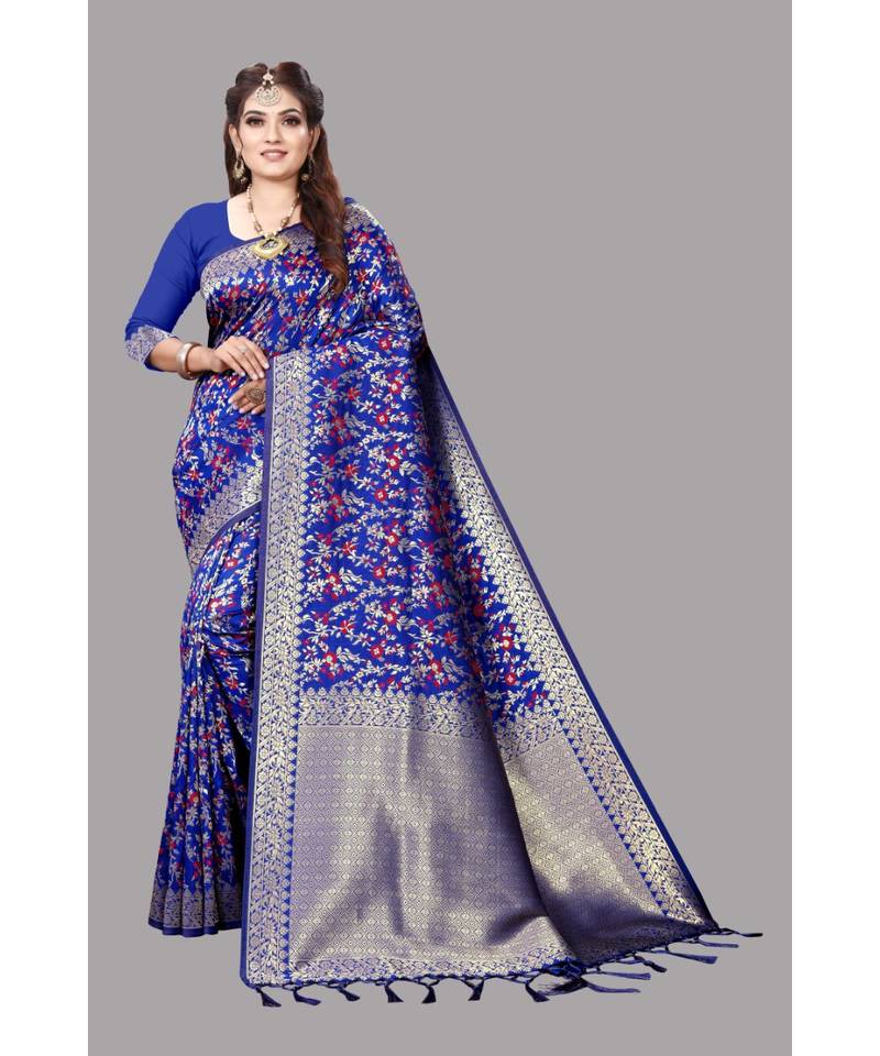 Royalblue Banarasi Soft silk Saree With Blouse