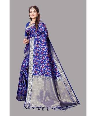 Royalblue Banarasi Soft silk Saree With Blouse 2