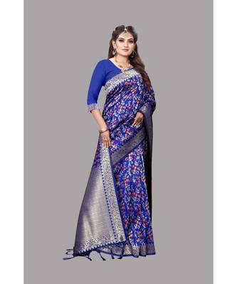 Royalblue Banarasi Soft silk Saree With Blouse 3