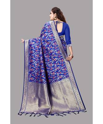 Royalblue Banarasi Soft silk Saree With Blouse 4