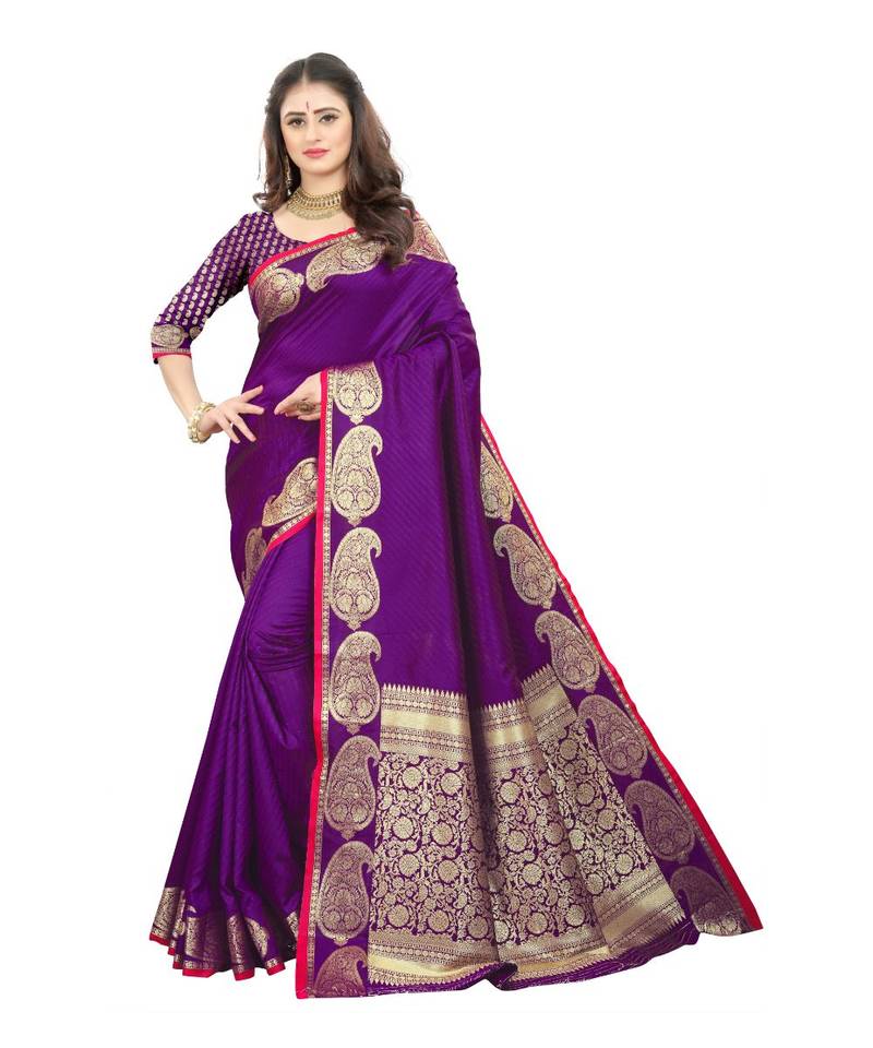 Purple Jari Border Pure Silk Saree With Blouse