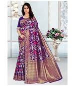 Purple Banarasi Soft silk Saree With Blouse