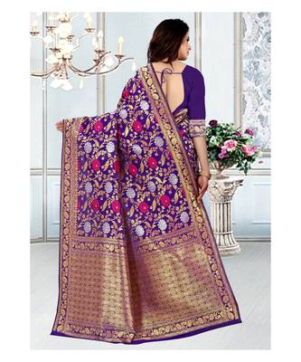Purple Banarasi Soft silk Saree With Blouse 3