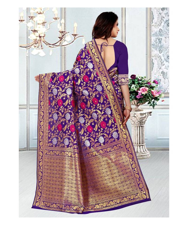 Purple Banarasi Soft silk Saree With Blouse