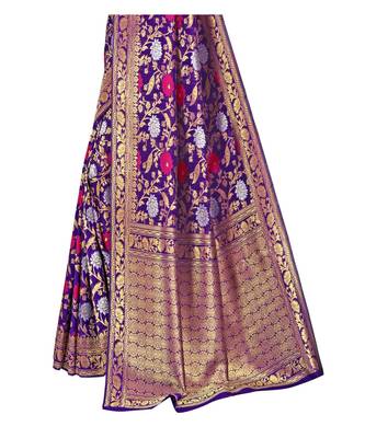 Purple Banarasi Soft silk Saree With Blouse 4