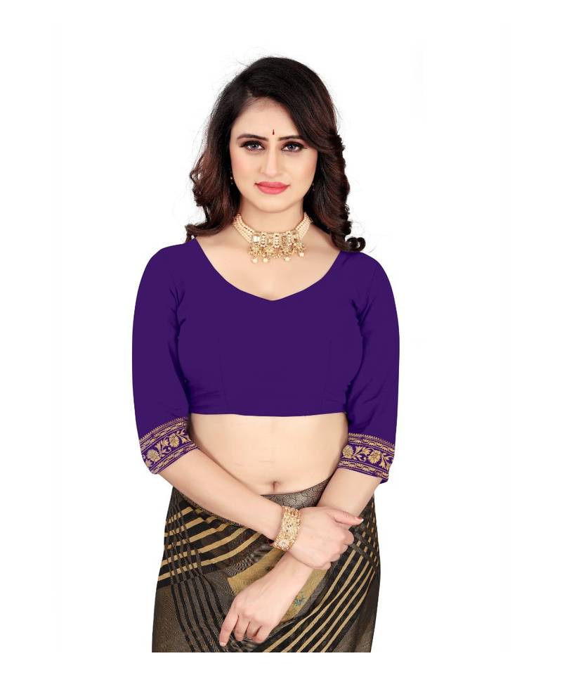 Purple Banarasi Soft silk Saree With Blouse