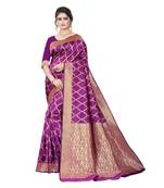 Purple Banarasi Cotton Silk Saree With Blouse