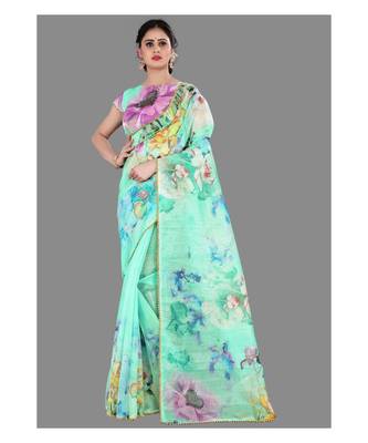 Green Lace Border Organza Saree With Blouse 1