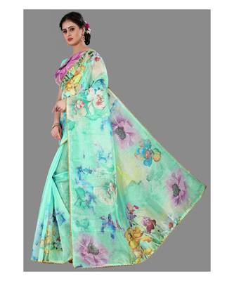 Green Lace Border Organza Saree With Blouse 2