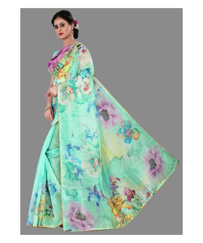 Green Lace Border Organza Saree With Blouse