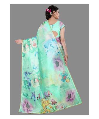 Green Lace Border Organza Saree With Blouse 3