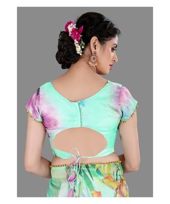 Green Lace Border Organza Saree With Blouse 4