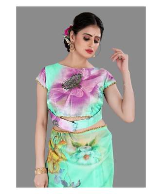 Green Lace Border Organza Saree With Blouse 5
