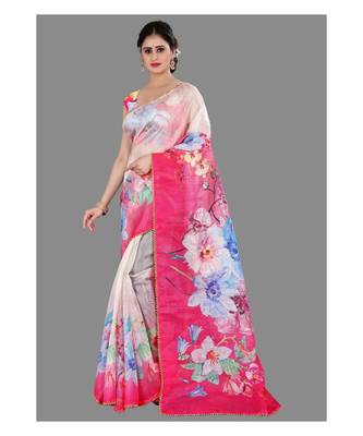 Pink Lace Border Organza Saree With Blouse 1
