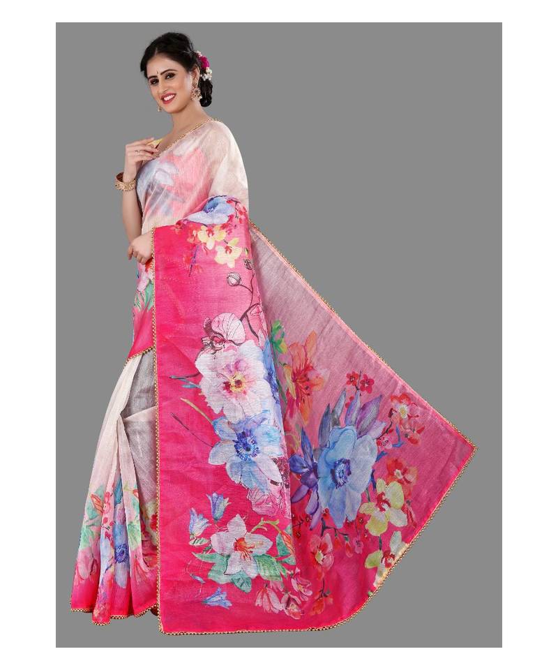 Pink Lace Border Organza Saree With Blouse